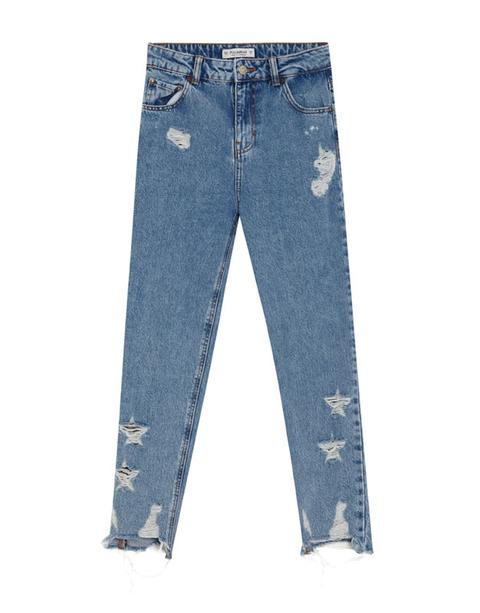 Jeans Mom Fit Con Strappi E Stelle