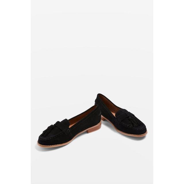 womens black suede tassel loafers