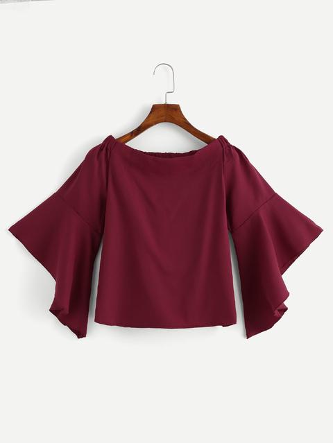 Blusa De Manga Con Volante De Hombros Descubiertos