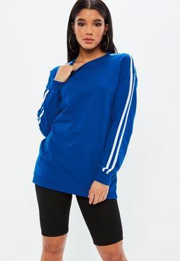 Blau Oversize Jersey-sweatshirt Mit Streifen