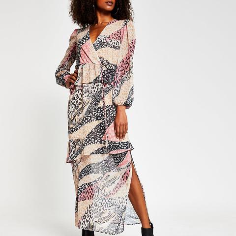 Pink Long Sleeve Animal Print Maxi 