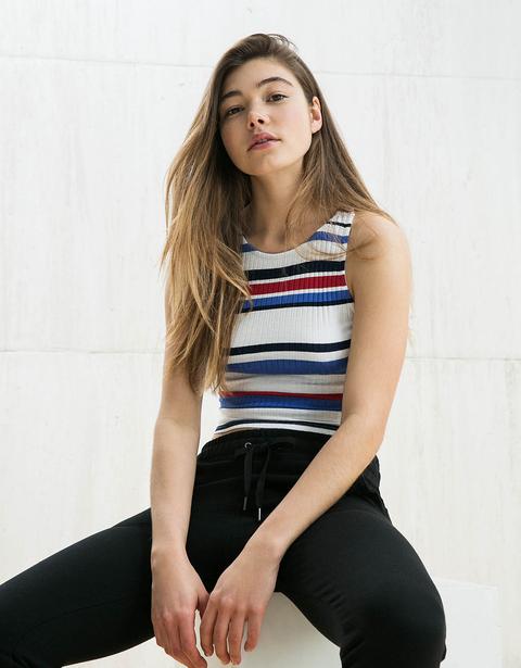 Top Bsk Canalé Cruzado Espalda - Rebajas Hasta -70% - Bershka España