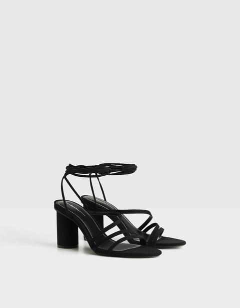 Block Heel Sandals With Straps And Tie Detail