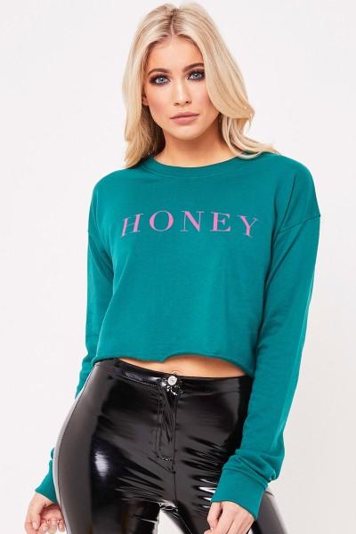 Bobby Teal Honey Print Cropped Jumper