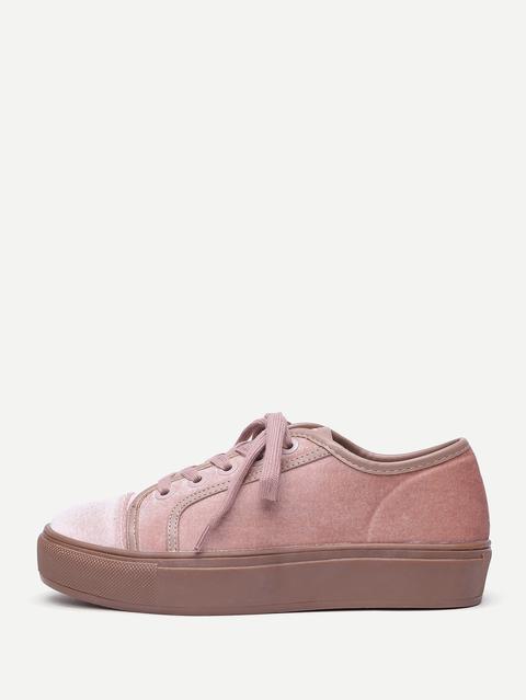 Lace Up Flatform Velvet Sneakers