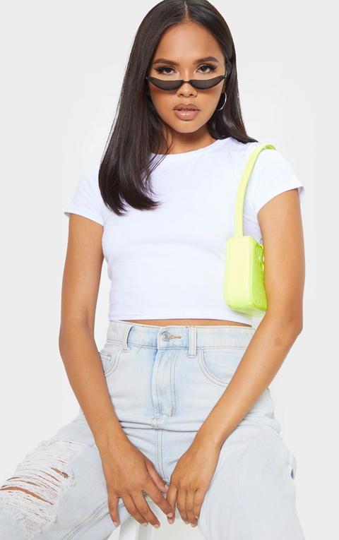 White Cotton Short Sleeve Crop Top