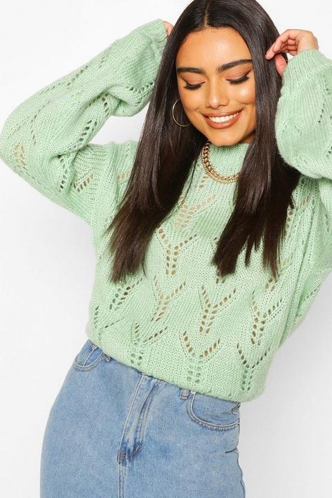 Pull Oversize En Maille Pointelle - Vert Mastic - S, Vert Mastic
