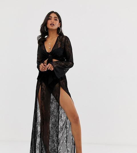 Missguided Beach Maxi Skirt In Black Lace