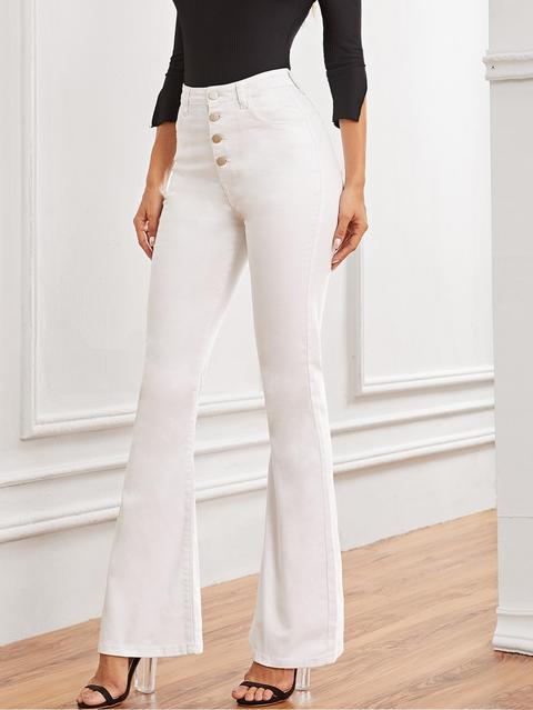 Jeans Con Gamba Svasata Con Bottone