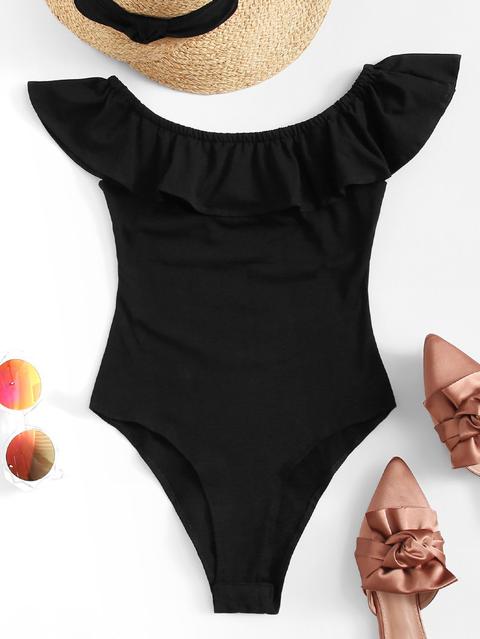 Solid Ruffle Trim Bodysuit