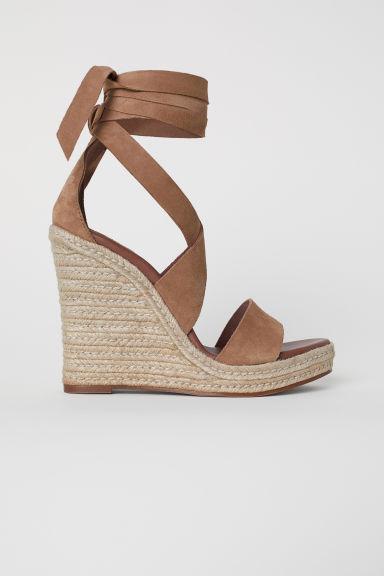 H & M - Sandali Scamosciati Con Zeppa - Beige