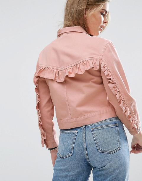 Asos Denim - Giacca Di Jeans Con Volant Sul Retro Rosa Slavato - Rosa