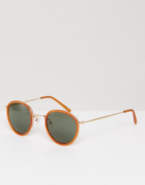 Gafas De Sol Redondas Doradas Con Montura En Naranja Escarchado De Asos