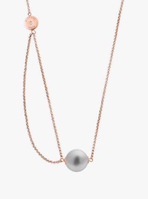 Collana Tonalità Oro Rosa Con Pendente E Perle Di Vetro