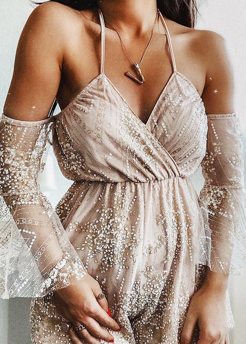 Off Shoulder Sequined Romper