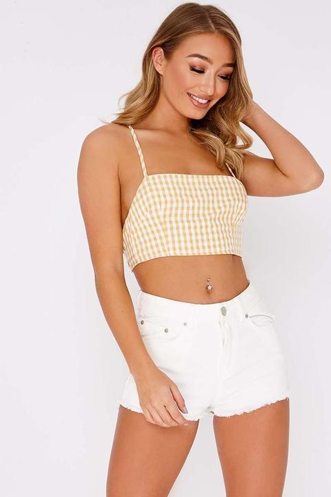 Yellow Tops - Kristena Yellow Gingham Tie Back Crop Top