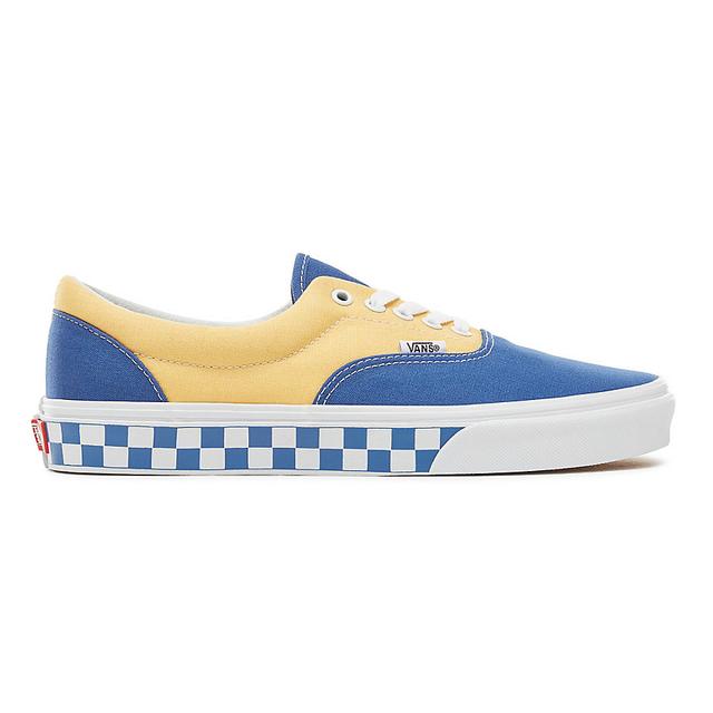 blue yellow and pink checkerboard vans