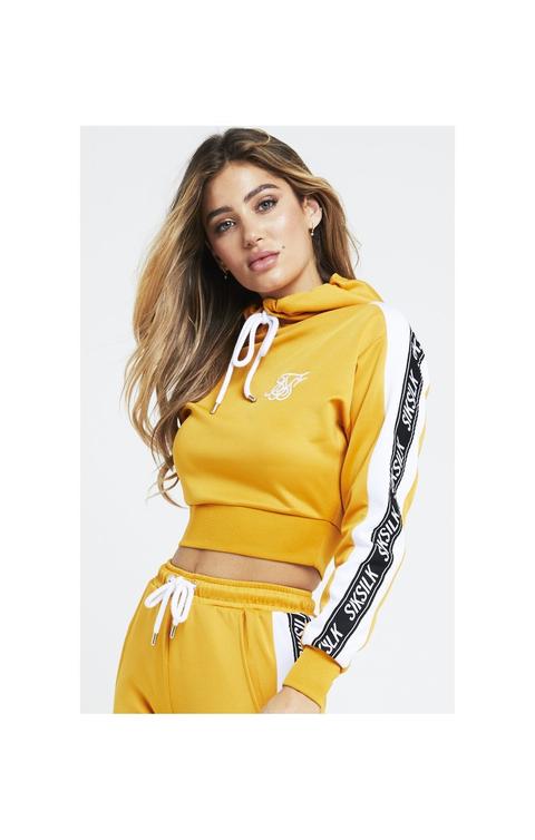 Siksilk Cropped 90&apos;s Panel Poly Hoodie Mustard Tallas De Mujer: