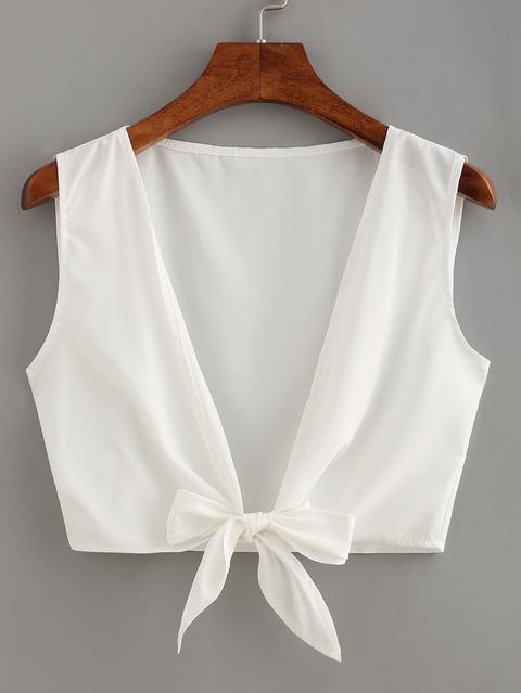 Crop Top Con Lazo Frontal -blanco