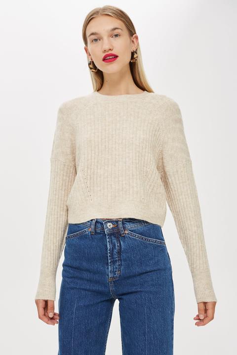 Womens Ribbed Cropped Jumper - Oatmeal, Oatmeal