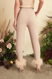 Feather Trim Trousers In Champagne