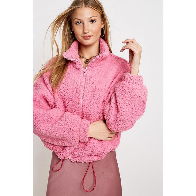 willow fuzzy drawstring teddy jacket