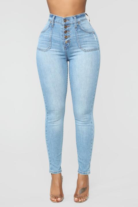 Nequita High Rise Skinny Jeans - Light Blue Wash