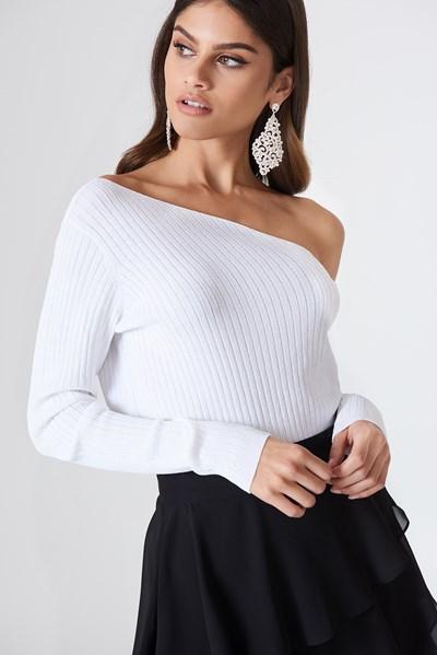 Kristin Sundberg For Na-kd Ribbed Off Shoulder Sweater - White