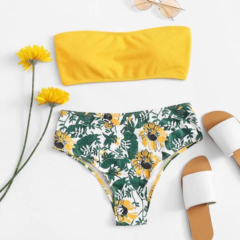 Bikini A Fascia Con Stampa Floreale