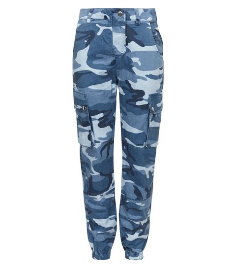 Girls Blue Camo Utility Trousers New Look