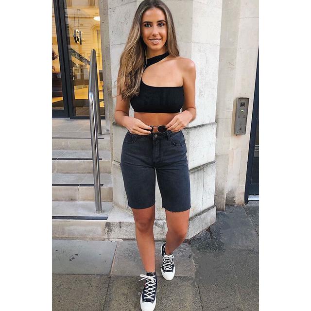 Charcoal Raw Hem Longline Denim Shorts 
