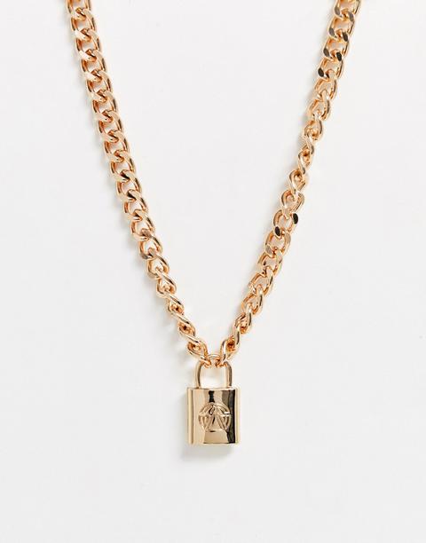 Chained & Able Neck Chain With Padlock Charm In Gold