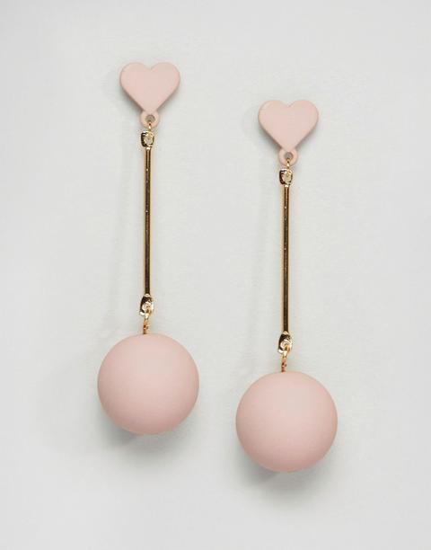 Pendientes Largos Con Corazón En Rosa Pastel Love De Asos