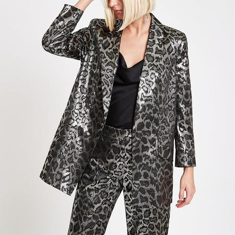 Brown Metallic Leopard Print Blazer