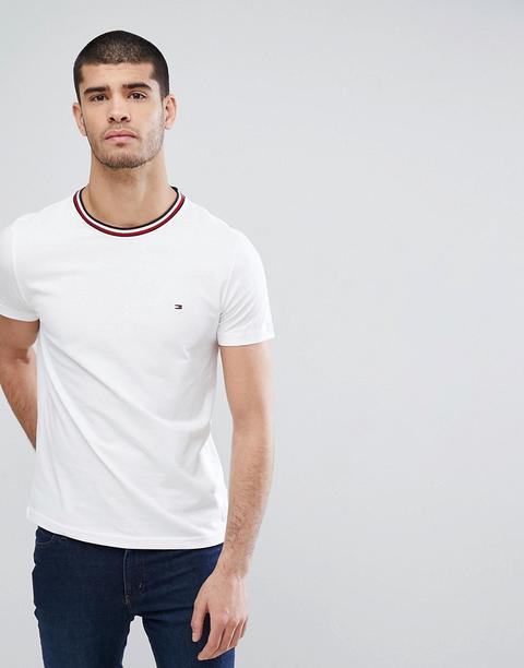 Tommy Hilfiger - Felix - T-shirt Bianca Con Righe Iconiche Sul Collo - Bianco