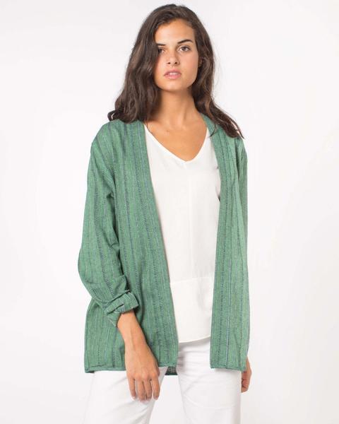 Chaqueta Abierta Textura Rayas Verde