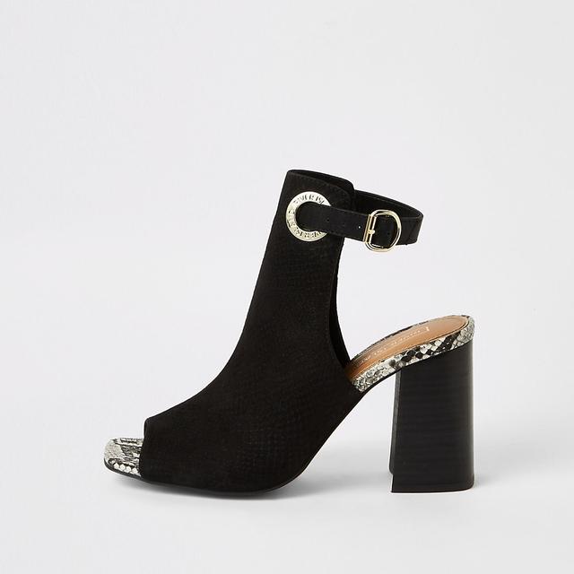 Black Open Toe Block Heel Shoe Boot 