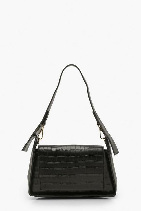 Womens Pu Croc Shoulder Bag - Black - One Size, Black