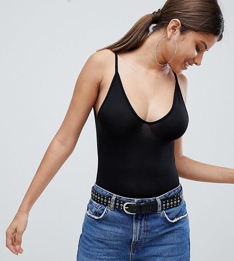 Boohoo - Body Basic Con Spalline E Scollo A V - Nero