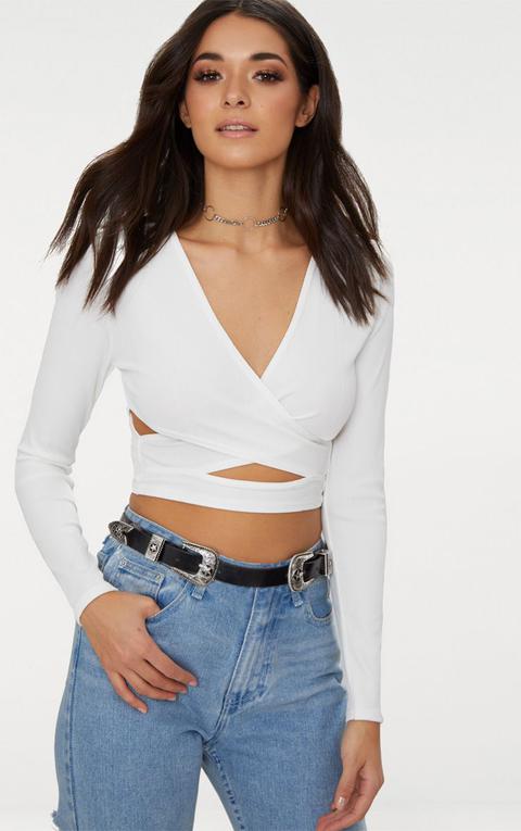 wrap front long sleeve top