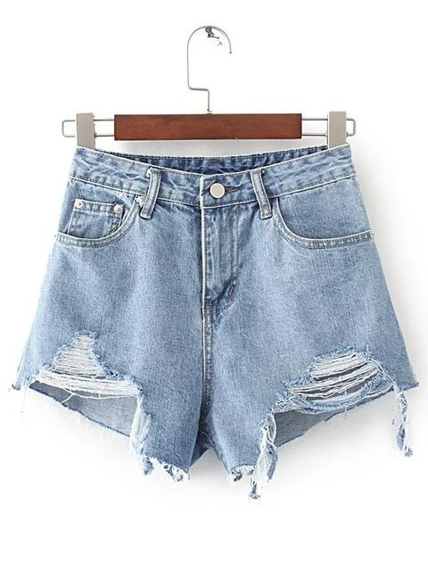 Shorts En Denim Con Detalle De Rotura