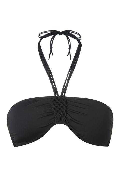 Top De Bikini Bandeau Negro Plisado