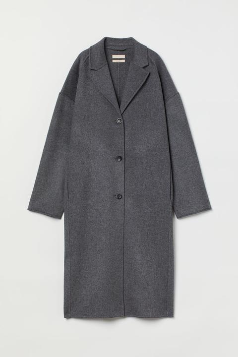 Manteau En Laine Mélangée - Gris