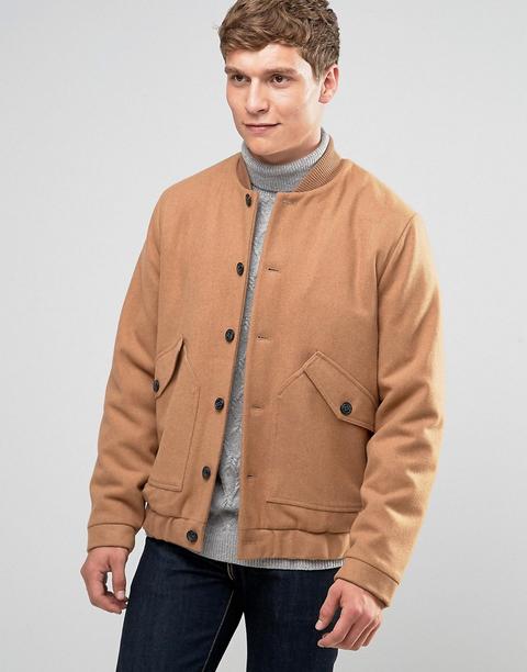 Cazadora Bomber De Mezcla De Lana Con Forro De Borreguito En Camel De Asos