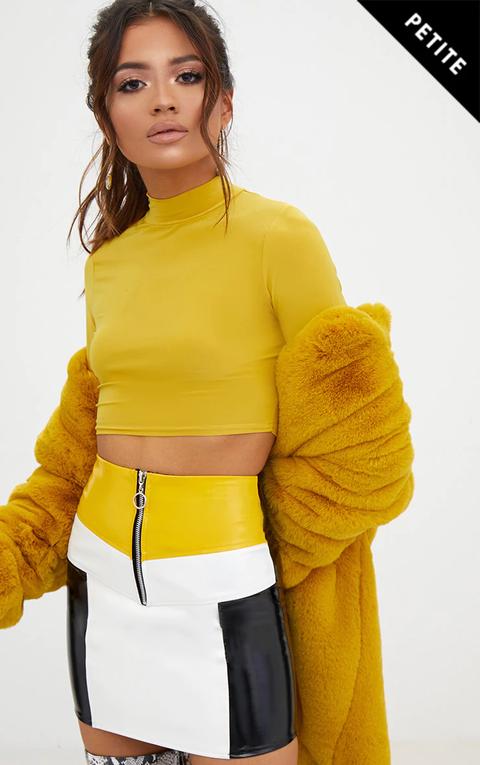 Petite Yellow Contrast Vinyl Mini Skirt