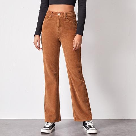 High Waist Slant Pocket Cord Trousers