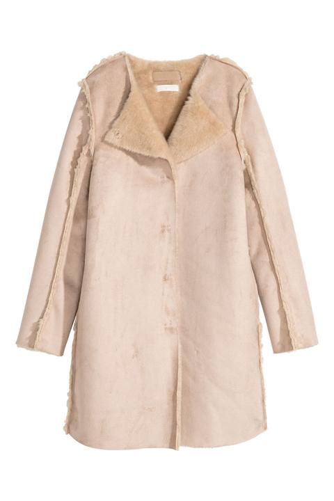 Imitation Suede Coat - Beige