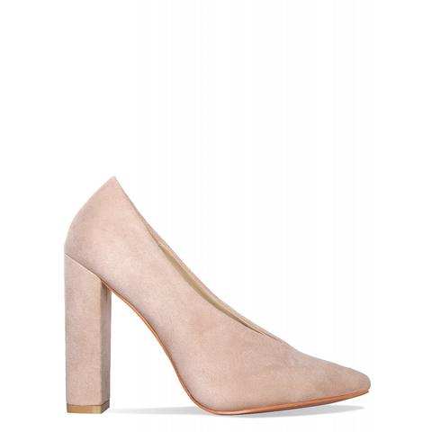 Luxe Nude Suede Block Heel Court Shoes