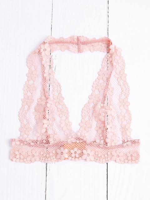 Reggiseno Collo Halter Con Pizzo Floreale - Rosa