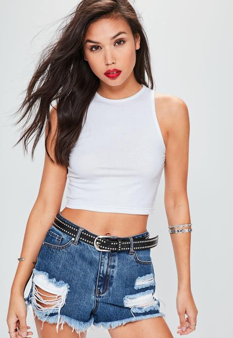 White Racer Back Tank Crop Top